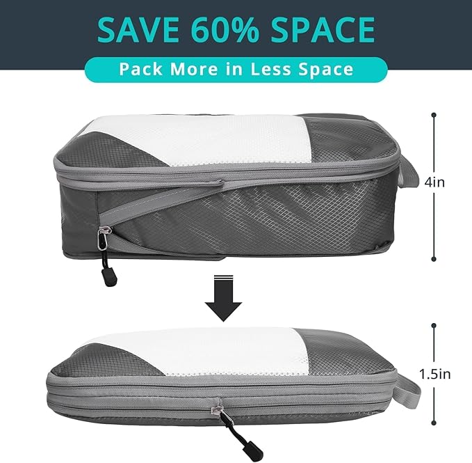 NICOSHOW 7 Set Compression Packing Cubes for Travel - Compressible, Lightweight, and Space-Saving Packing Cubes, Travel Essentials for Women, Grey