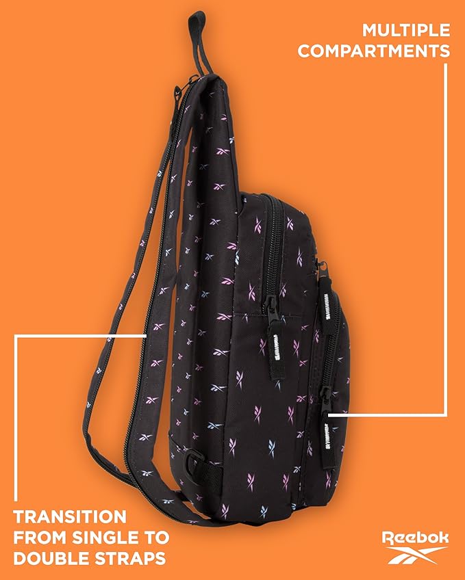 Reebok Unisex Crossbody Bag - Convertible Compact Durable Cross Body Bag for Women and Men - Gym and Travel Essentials, Size One Size, Cosmos Black Ombre