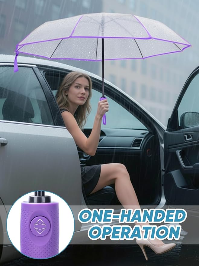 PTEROMY Windproof Travel Umbrellas for Rain and Sun, Withstands 85MPH Winds Auto Open Close Folding Umbrella with Ergonomic Handle, Quick Dry Canopy for Commuting or Backpack