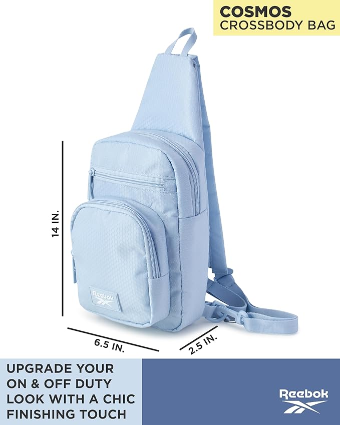 Reebok Unisex Crossbody Bag - Convertible Compact Durable Cross Body Bag for Women and Men - Gym and Travel Essentials, Size One Size, Cosmos Blue