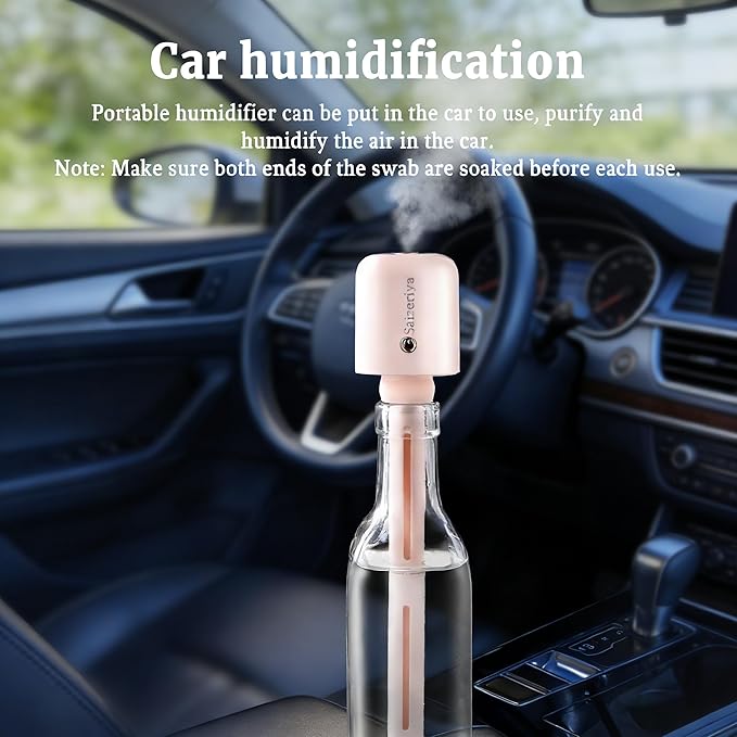 Mini Portable Humidifier for Travel, Pink USB Small Personal Humidifier Quiet Air Diffuser with Adjustable Length for Car Bedroom Office Use