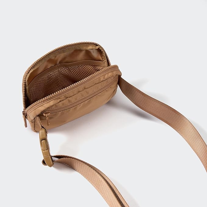 Pander Two Way Zipper Fanny Pack Nylon Everywhere Belt Bag for Women, Water Repellent Waist Packs, Crossbody Bags with Adjustable Strap (Caramel Brown).