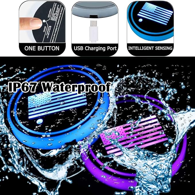 2PCS LED Car Cup Holder Lights, Light up Car Coasters for Cup Holders 7 Color-Changing Light Up Cup Holder Insert Coasters, Waterproof Car Accessories for Teens, Car Gifts for Men & Women