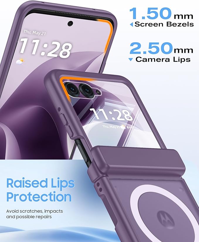 Magnetic for Motorola Razr 2026 Case with Hinge Protection, Screen Protector, Compatible with MagSafe,Skin Feel Translucent Frosted, Shockproof Slim Cover for Moto Razr 2026-Purple