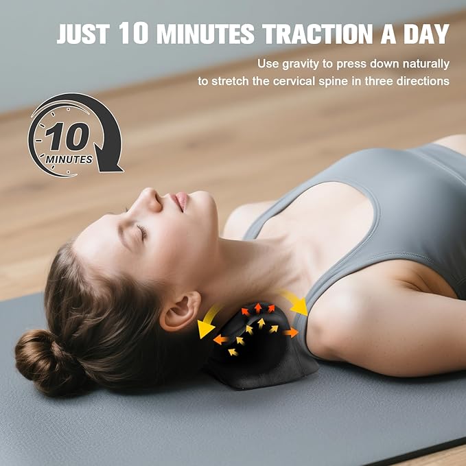 ACIXX Neck Stretcher and Cervical Traction Device, Relaxer for TMJ Pain and Shoulder Pain Relief, Cervical Traction Device Pillow, Spine and Neck Corrector(Black)