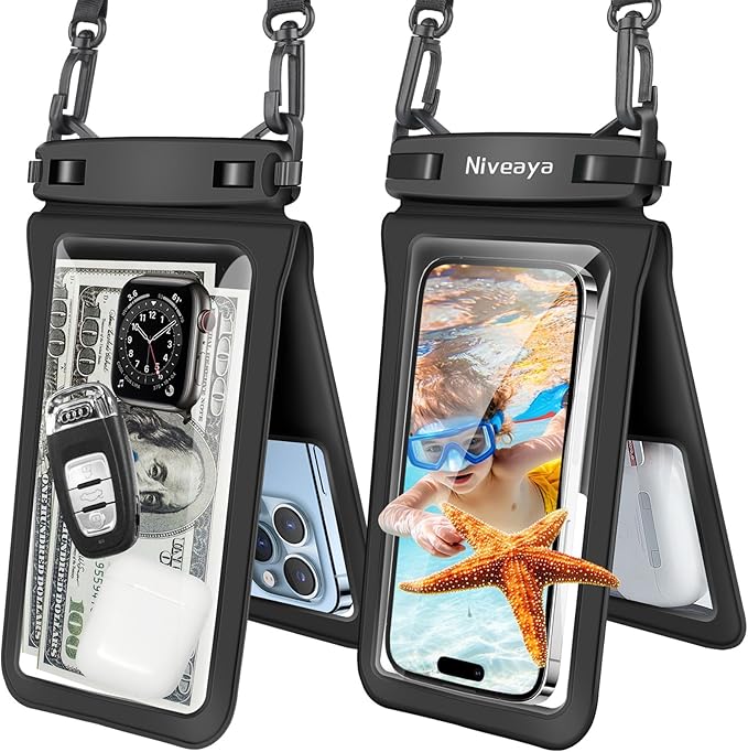 Niveaya IPX8 Double Space Waterproof Phone Pouch (up to 8.3") -2 Pack Waterproof Phone Case with Lanyard for iPhone 17 16 15 Pro Max,Touchscreen & Underwater Photography, Beach Cruise Essentials 2026