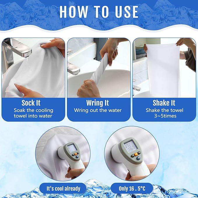 Hosuly 6 Pack Cooling Towels 40" x 12" Sport Towels, Cooling Rag for Neck and Face Ice Breathable Chilly Portable Neck Wraps for Yoga(White)