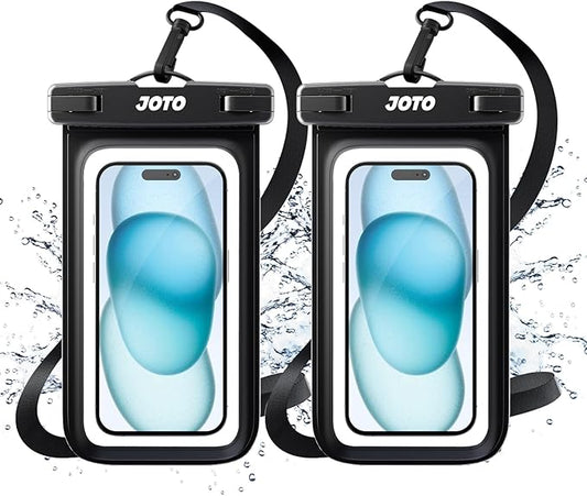 JOTO 2 Pack Universal Waterproof Phone Case for iPhone 17 Air 16 15 14 13 12 11 Plus Pro Max, IPX8 Cellphone Dry Bag XR X SE, Galaxy S23 S22 S21 S20+ S20 S10 Plus Note, Pixel up to 7" -Black