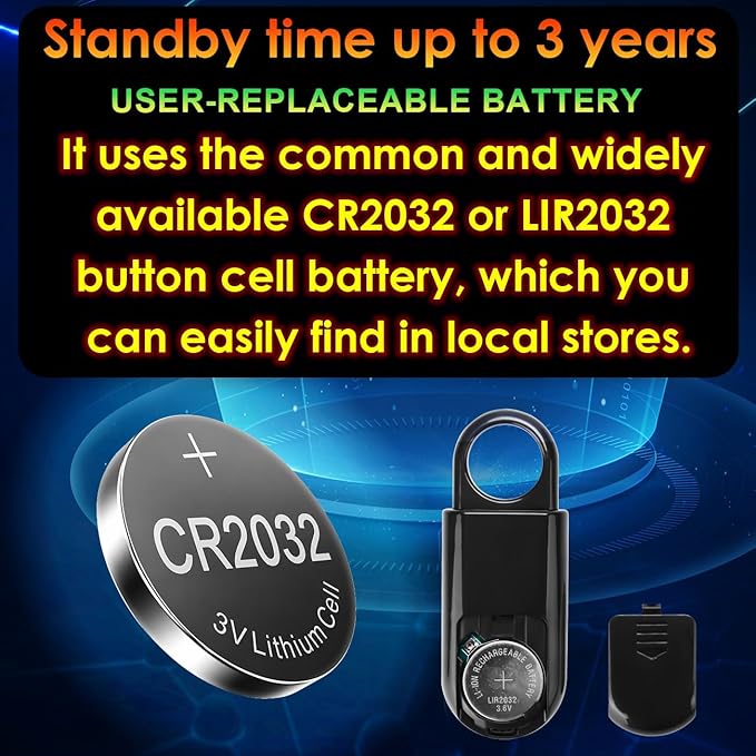 2 Pack Personal Safety Alarm Replaceable Battery | Ultra-Lightweight 0.7 oz Keychain Siren for Women, Student, Children, Night Runner. SOS Emergency 130db Loud Hiking Alert Bulky-Free. Black