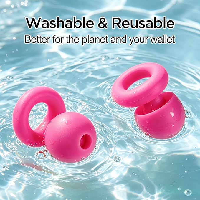 Ear Plugs for Noise Reduction–Super Soft, Reusable Hearing Protection in Flexible Silicone for Sleep, Noise Sensitivity & Flights-8 Ear Tips in XS/S/M/L–27dB Noise Cancelling–Light Pink