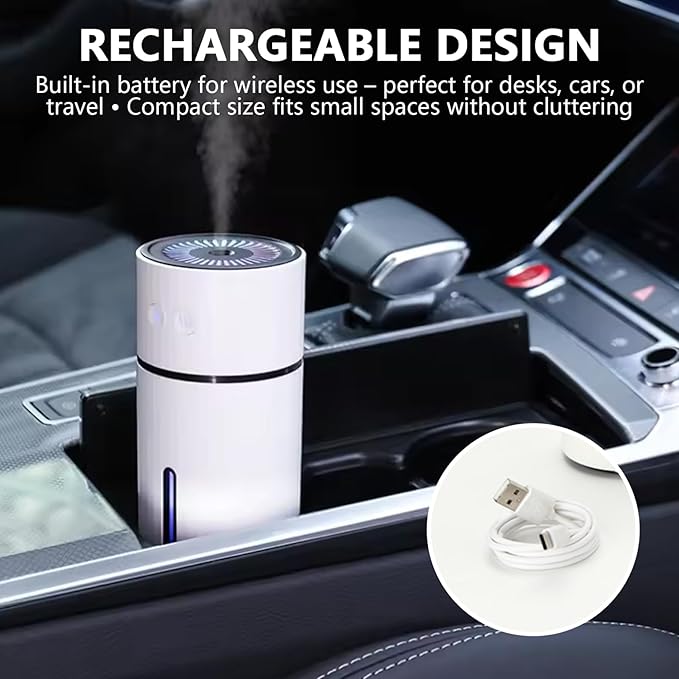 Mini Humidifier USB Rechargeable Desktop Humidifier with Night Light & Timer Quiet Personal Cool Mist for Bedroom, Office, Travel & Car