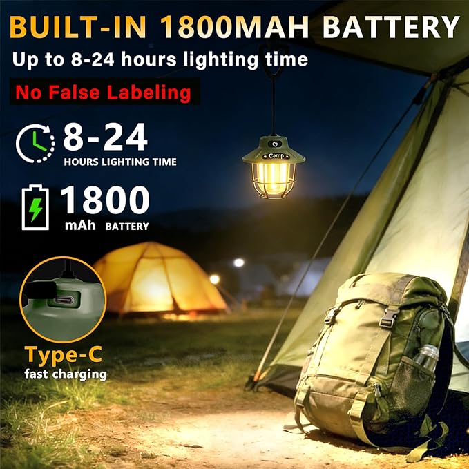 1200 Lumens Camping Lantern, Rechargeable LED Tent Light with 4 Light Modes, USB Portable Outdoor Flashlight for Camping, Hiking, Emergencies, Power Outages, SOS（Black）