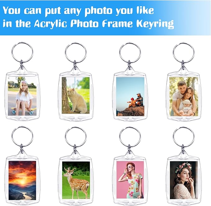 Baaxxango 30 pcs Acrylic Photo Frame Keyring,2.16 x 1.5 Inch/5.5 x 4 cm Personalized Keychains,Clear Picture Keychain as Gift,Suit for Artwork