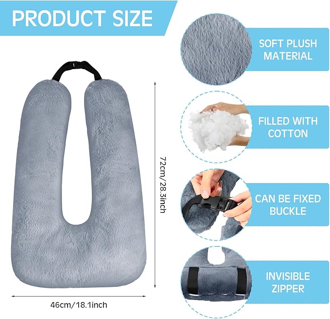 Barydat 2 Pcs Car Travel Pillow for the Back Seat 28 x 18 in Sleeping Reading Pillows for Distance Travel Car Cushion for Kids Adults Head and Body Support U Shaped Pad(Gray, Black)
