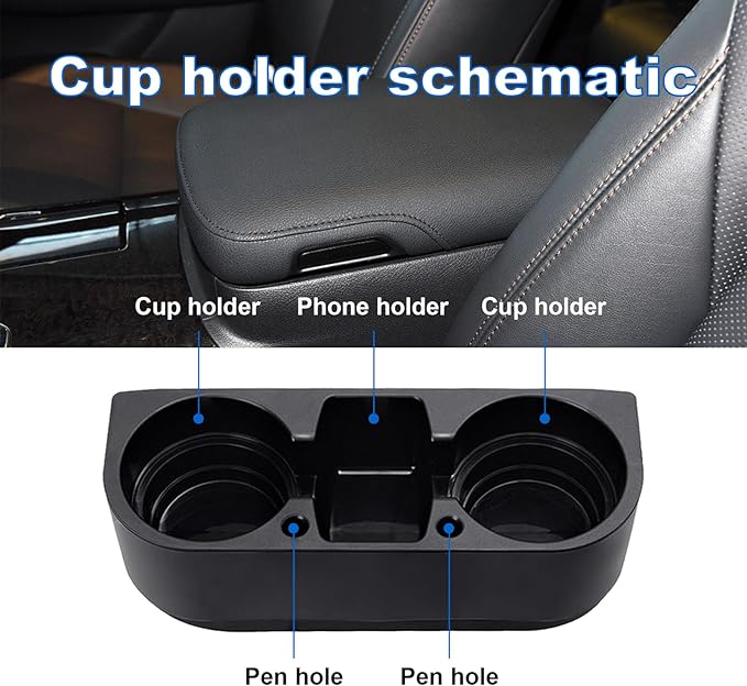 Augeny Car Cup Holder, Multifunctional Portable Center Console Armrest Storage Box Cup Holders, Vehicle Seat Gap Organizer for Mug Bottle Cell Phones Keys Coffee Coasters Cards (Black)