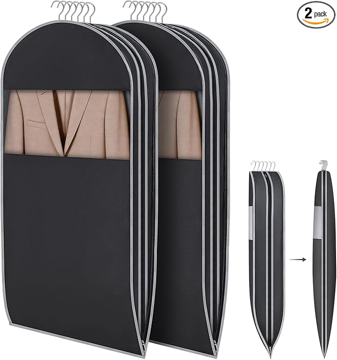KEEGH Space Saving Hanging Garment Bag with Self Compression Zipper 40 Inch, Compression Garment Bags for Hanging Clothes with Clear Window, Suit Bags for Closet Storage (2 Pack)