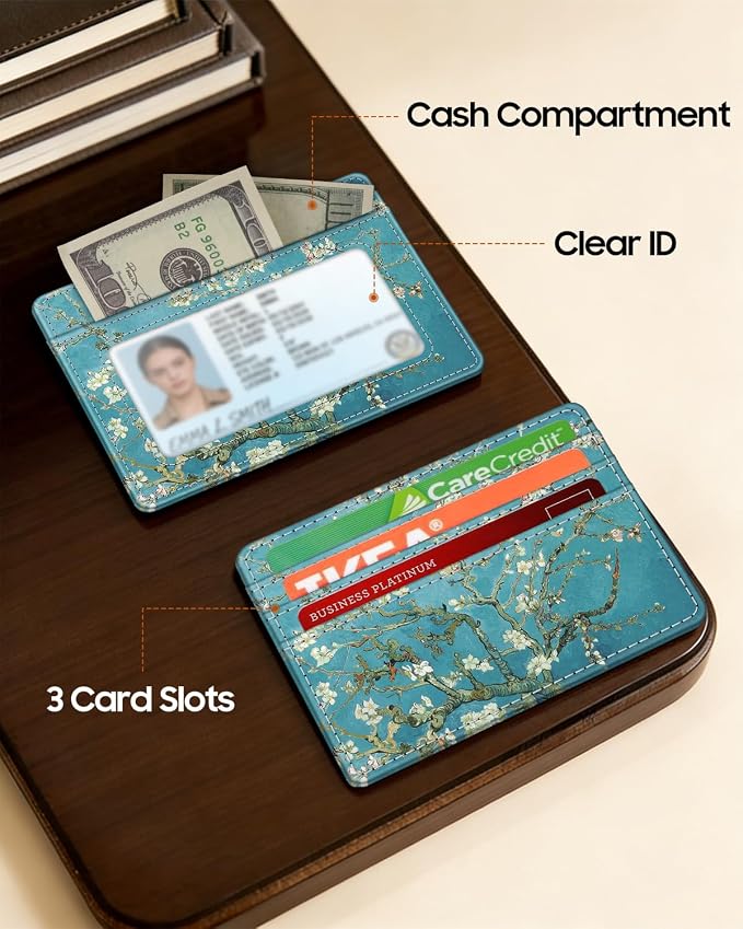 FINTIE Slim Minimalist Front Pocket Wallet, RFID Blocking Credit Card Holder Card Cases with ID Window for Men Women, blossom