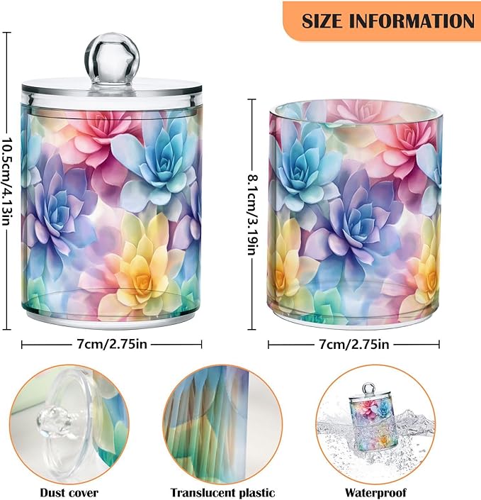 2 Pack Qtip Holder Organizer Dispenser Succulent Cactus Pattern Bathroom Storage Canister Cotton Ball Holder Container for Cotton Pads/Swabs/Floss