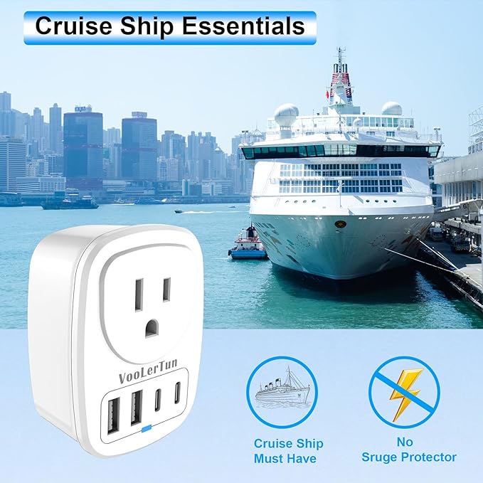Outlet with USB Ports Cruise Approved Power Strip Wall Outlet Extender Splitter, USB Outlet Plug 2 Pack for Dorm School Office Home Cruise Essentials