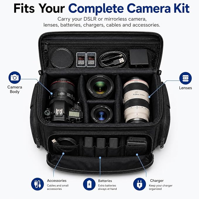 eCostConnection Extra Large Camera Bag Fully Padded Gadget Case with Dual Buckles for Sony,Nikon, Canon, Olympus, Pentax, Panasonic, Samsung & Many More SLR Cameras & Camcorders