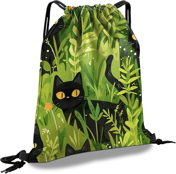 Drawstring Backpack Draw String Sports Bags for Gym Travel Beach Waterproof Cute Sackpack Men Women Aesthetic (13"×17")-Cat