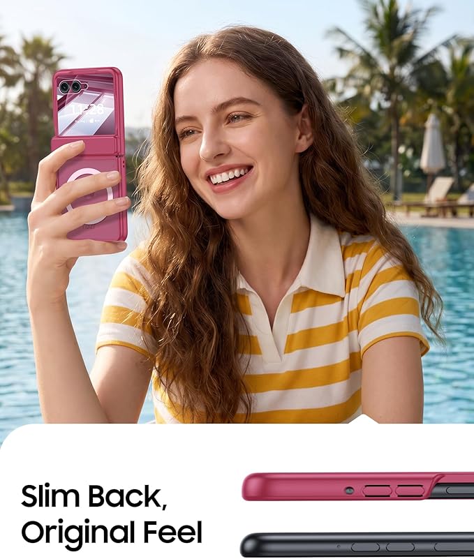 Magnetic for Motorola Razr+ Plus 2026,Razr+ 2025/2024 Case,Hinge Protection, Screen Protector, Compatible with MagSafe, Translucent Frosted, Shockproof Cover for Razr+ 2026/2025/2024-Rose Red
