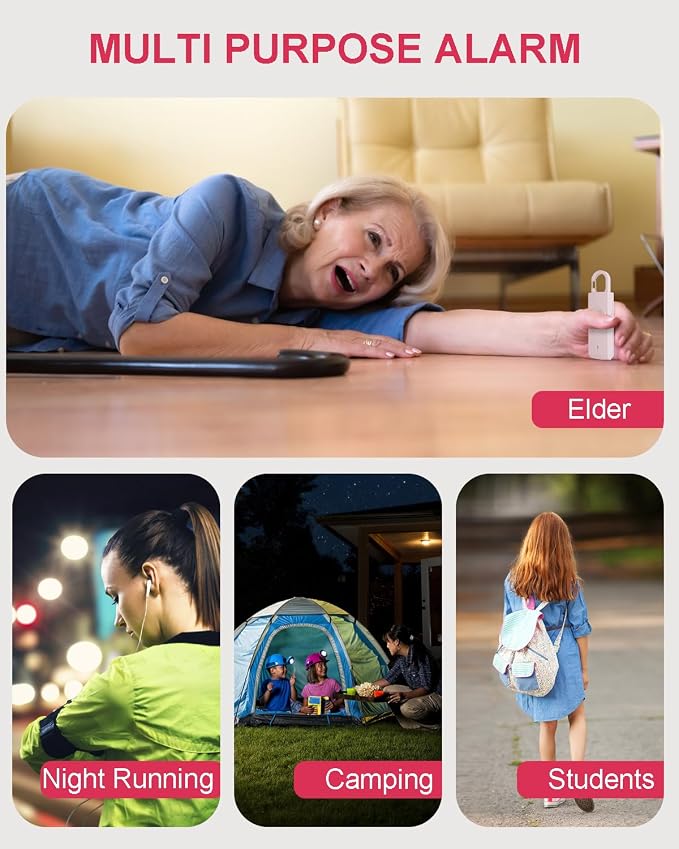 Rechargeable Personal Safety Alarm for Women, 130dB Loud Siren Birdie Sound, Strobe SOS LED Light, USB C Charging, Personal Alarm Keychain for Women