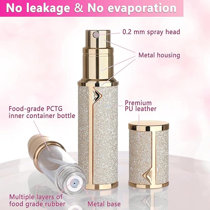 Travel Perfume Bottle Refillable,Valentine's Day Gift Perfume Travel Refillable Mini Spray Bottles Leather Cologne Dispenser, Portable Empty Spray Bottle Dispense Filling Atomizer 5ml (Golden)