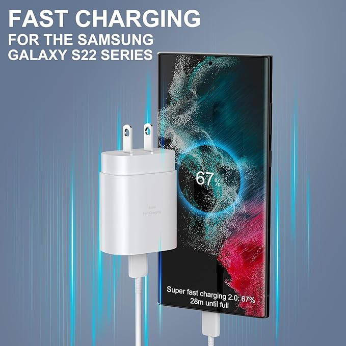 25W Super Fast Charger Type C, S24 S23 Ultra Charger PD/PPS USB C Super Fast Charging Block &8FT Type C Cable Cord for Samsung Galaxy S26/S25/S25 Ultra/S25+/S24/S23/S23+/S23Ultra/S22/S22+/S22Ultra/S21