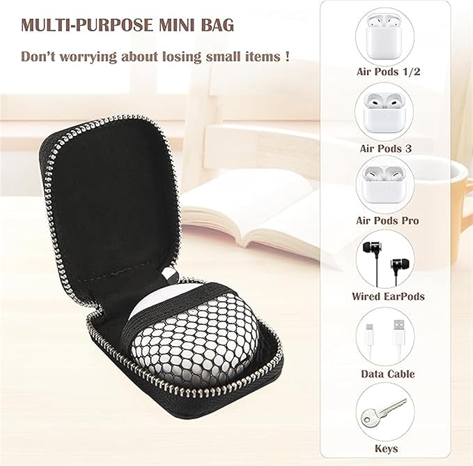 Earbud Case, Headphone Storage Case for AirPods 4/1/2/3/Pro 2, PU Leather Zipper Carrying Pouch Earbuds Bag with Keychain for Wireless Earphones, Wired Headphone & USB Cable - EJB 1 PCS Pink
