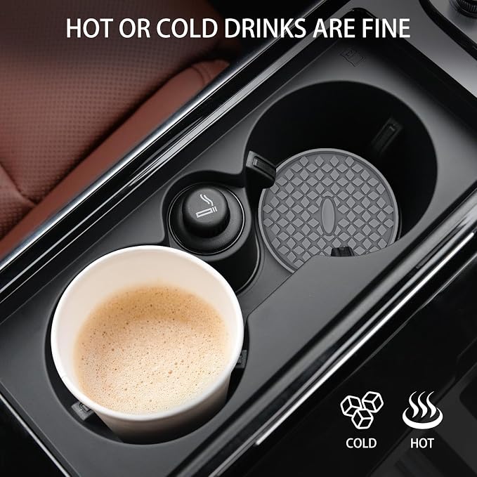 ME.FAN Car Cup Coasters [4 Pack] Silicone Car Coasters/Cup Mats, Non-Slip Recessed Car Interior Accessories Deep Grey