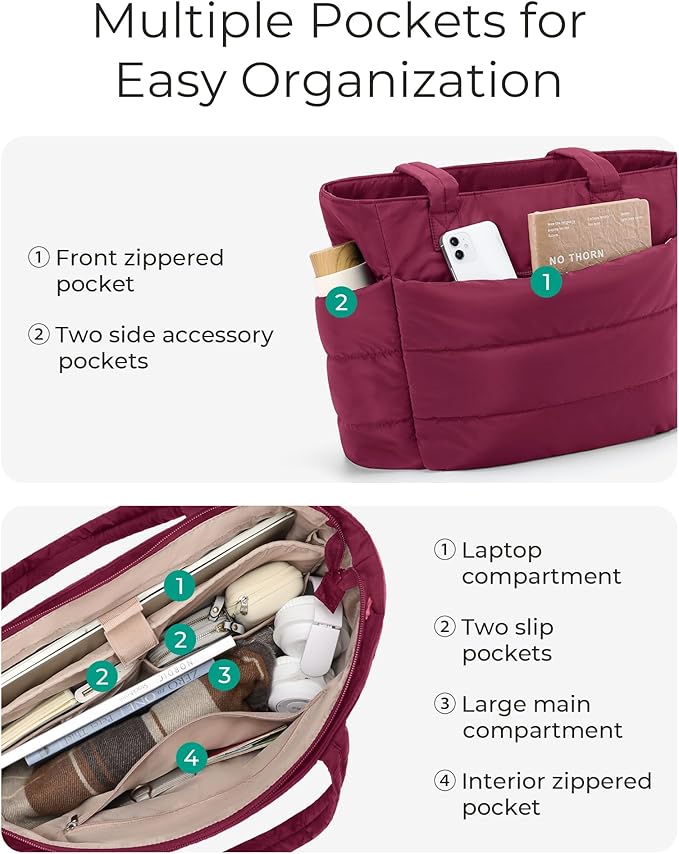 BAGSMART Tote Bag for Women, Lightweight Puffy Tote Bag with Compartments Shoulder Bag Handbag for Travel, Work, Gym | Lightweight