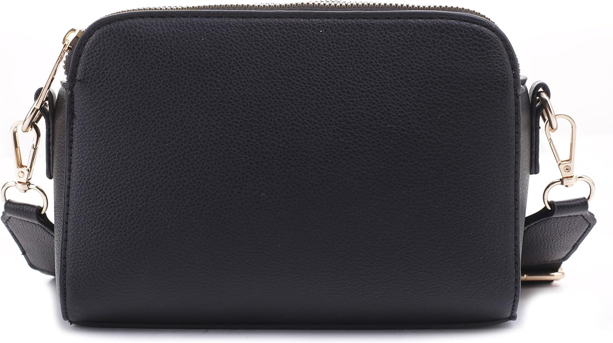 EVVE Crossbody Bags for Women Trendy Triple Zip Small Crossbody Camera Bag Purse with Wide Guitar Strap