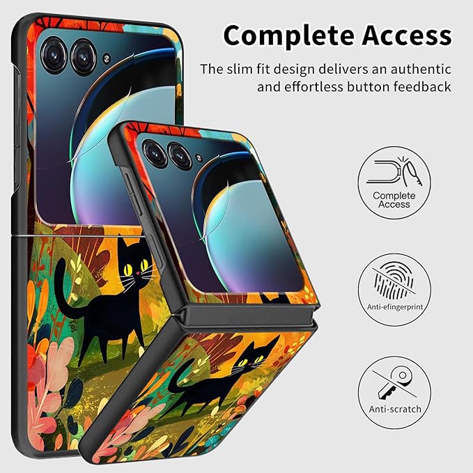 for Motorola Razr Plus 2025 Case,for Razor Plus 2025 Phone Case Cute Slim Hard PC Ultra-Thin Anti-Scratches Shockproof Protective Cover,Cartoon Cat Forest