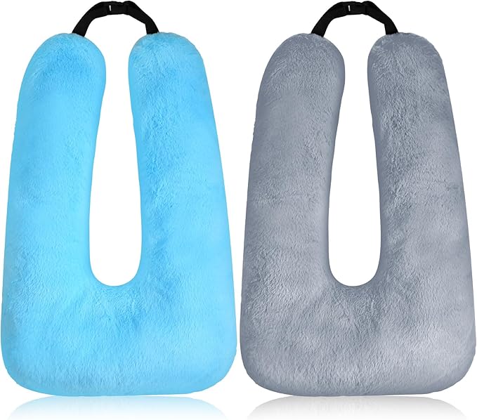 Barydat 2 Pcs Car Travel Pillow for the Back Seat 28 x 18 in Sleeping Reading Pillows for Long Distance Travel Car Cushion for Kids Adults Head and Body Support U Shaped Pad for Travel(Gray, Blue)