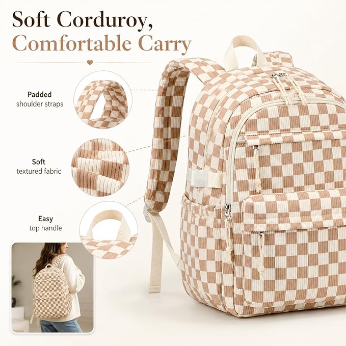 Bluboon School Backpack for Teen Girls Bookbags Elementary High School Corduroy Laptop Bags Women Travel Daypacks