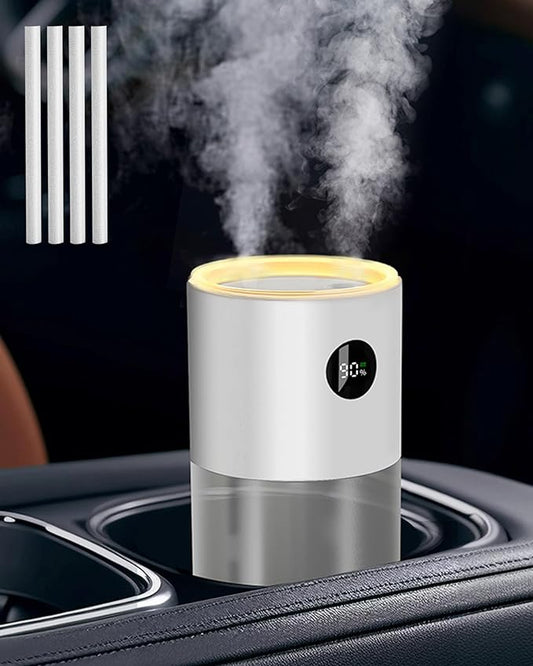 2025 Digital Display Car Humidifier, 3000mAh Portable Mini Rechargeable Humidifier for Car Travel Office Desktop Baby Kids Bedroom - Powerful Dual Spray Timer Setting 20dB Quiet Night Light