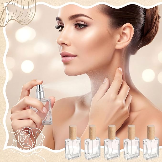 Domensi 30 Pcs 10/15/30/50 ml Glass Perfume Bottles Mini Glass Empty Spray Atomizer Bottles Bulk Refillable Perfume Dispenser Container with Pump Tool for Travel Skin Care (30 ml,Light Woddy Color)