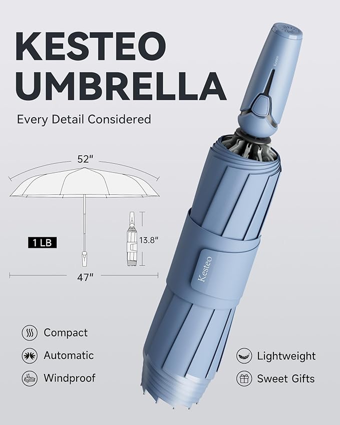 Windproof Travel Umbrella for Rain, Withstand 85MPH Winds, 52 Inch Automatic Reverse Fold Umbrellas Easy Auto Open Close, Portable Compact Umbrella Includes Cover Bag, Perfect for Travel, Car, Commute, Women Men, Backpack