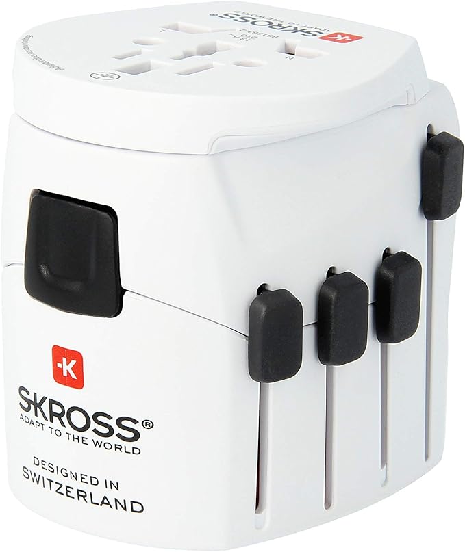 Skross Pro World Travel Adapter, 3-Pole Travel Adaptor with Slide System, Designed in Switzerland for More Than 205 Countries, 1.103175 White
