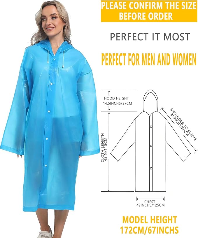 2PCS Rain Ponchos for Adults Reusable Rain Coats for Adults Rain Jackets Raincoats for Men Women