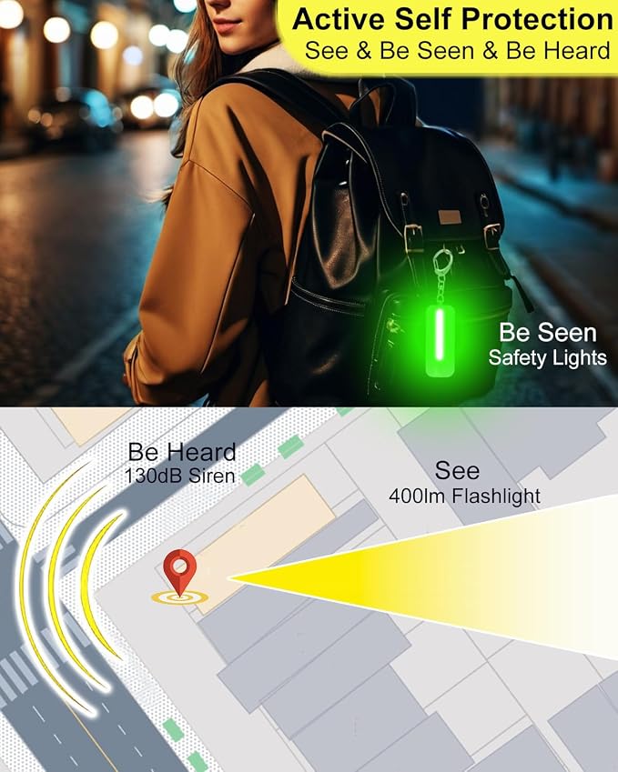 Personal Alarm for Women, Rechargeable with Safety Lights & Low Battery Notice, 130dB Siren with Extra Bright LED Flashlight Strobe Light for Emergency, Dual Light Sources Safety Keychain