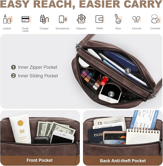 SYTRAH Anti-Theft Crossbody Purse for Women, Crossbody Shoulder Bag with Built-in Wallet & RFID Blocking for Travel Workout