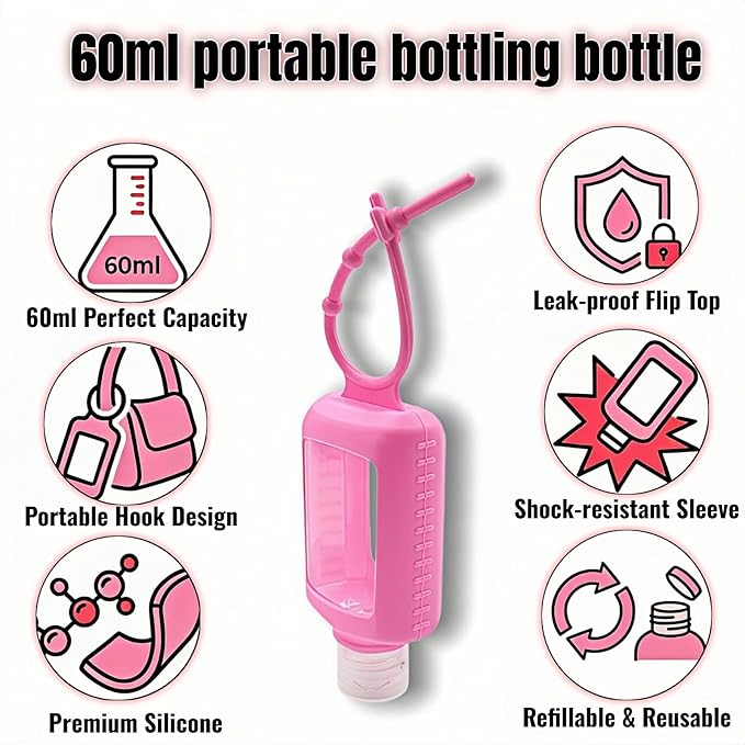 4-Pack Travel Refillable Leak Proof Squeeze Bottles with Silicone Sleeve & Keychain - 2oz/60ml Clear PETG Plastic Toiletry Containers for Hand Sanitizer, Lotion, Shampoo, Outdoor Essentials