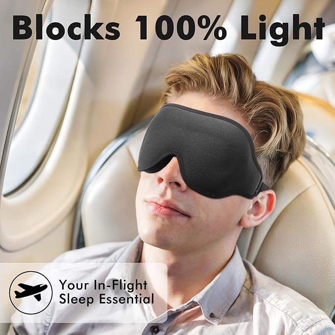 Sleep Eye Mask for Men Women, Weighted Sleeping Mask for Side Sleeper, Travel Blackout Night Blindfold Eye Shade Cover with Adjustable Strap (Obsidian, 4.6oz)