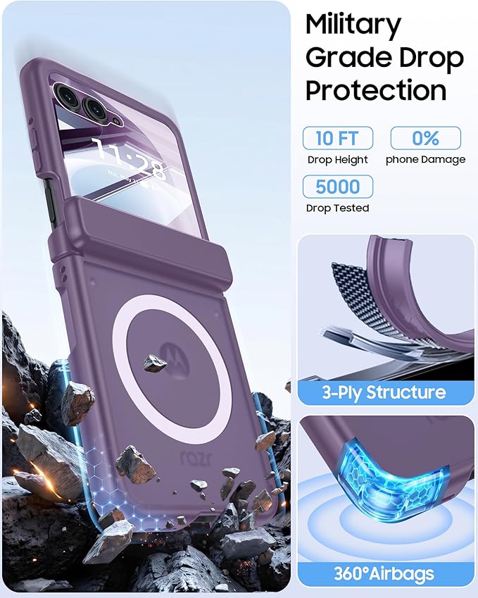 Magnetic for Motorola Razr 2026 Case with Hinge Protection, Screen Protector, Compatible with MagSafe,Skin Feel Translucent Frosted, Shockproof Slim Cover for Moto Razr 2026-Purple