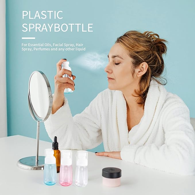 9 Pcs Travel Spray Bottle 60ml/2oz Leak Proof Fine Mist Spray Bottles Empty Mini Makeup Face Spray Bottle Clear Refillable Travel Containers for Perfume Cosmetic Essential Oil, 3 Color(120pcs Labels)