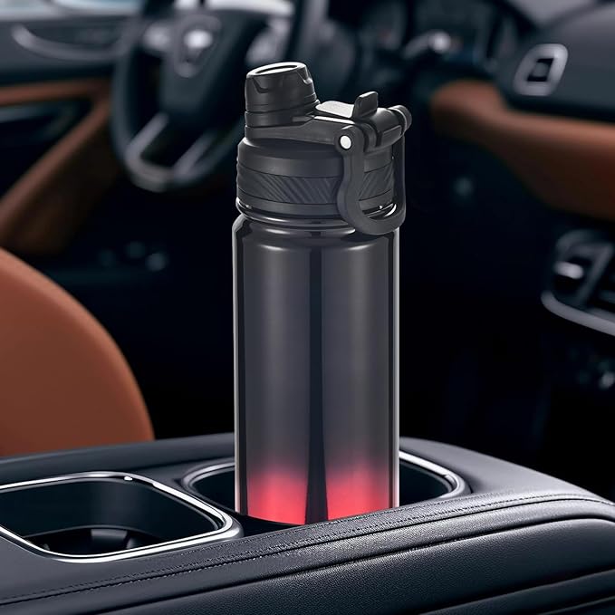 mininoo 24 oz Insulated Water Bottle with 2-in-1 Straw & Spout Lid, BPA-Free & Leak-Proof, Stainless Steel Water Bottle for Sports, Travel, and School, Crimson Black