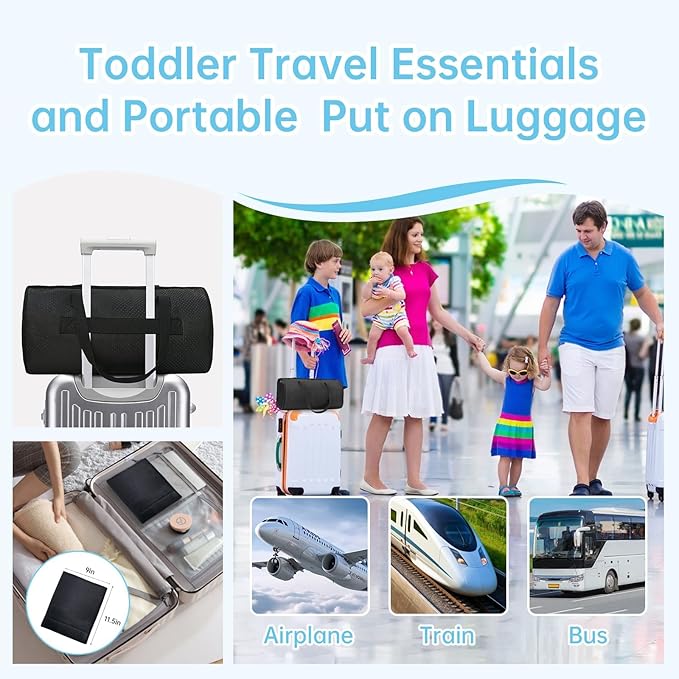 Toddler Airplane Bed Travel Bag 2 in 1, Portable Kids Plane Seat Extender, Baby Flight Essentials Footrest Flyaway Must Have for Infant, Carry On Duffel Bags for Women Gym Hospital（Black）
