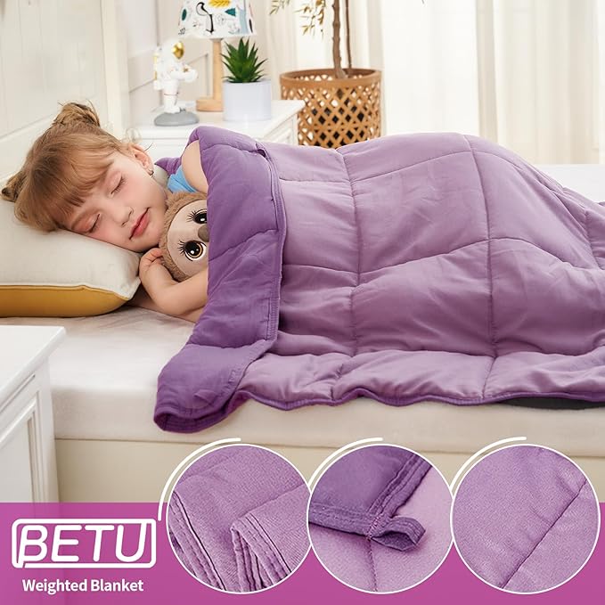 Purple Weighted Blanket Kids 7lbs, 40"x60", Cooling Heavy Throw Blanket for 60-90lbs, Microfiber Soft Thick Big Blankets Weighted Comforter Breathable Gifts for Sleeping